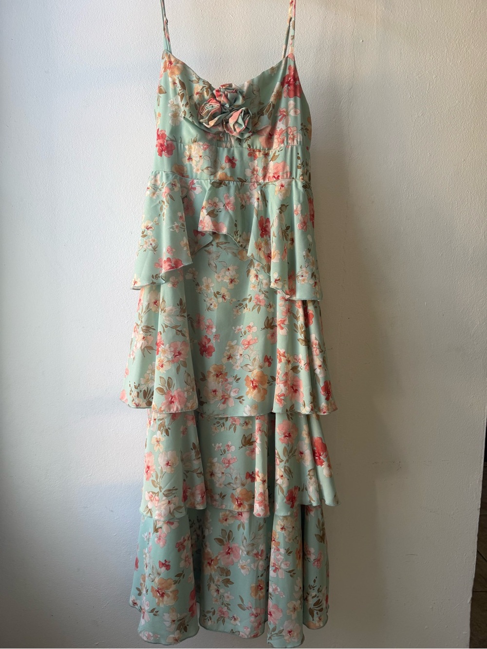 Charlotte Russe Mint Green Floral Ruffle Midi summer Dress Women’s Cottagecore